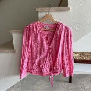 Madewell Pink Striper Swoop Tie Top Medium